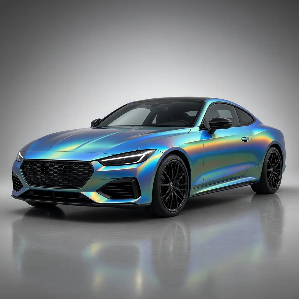 A car wrapped in Azure-Gold Shift paint protection film