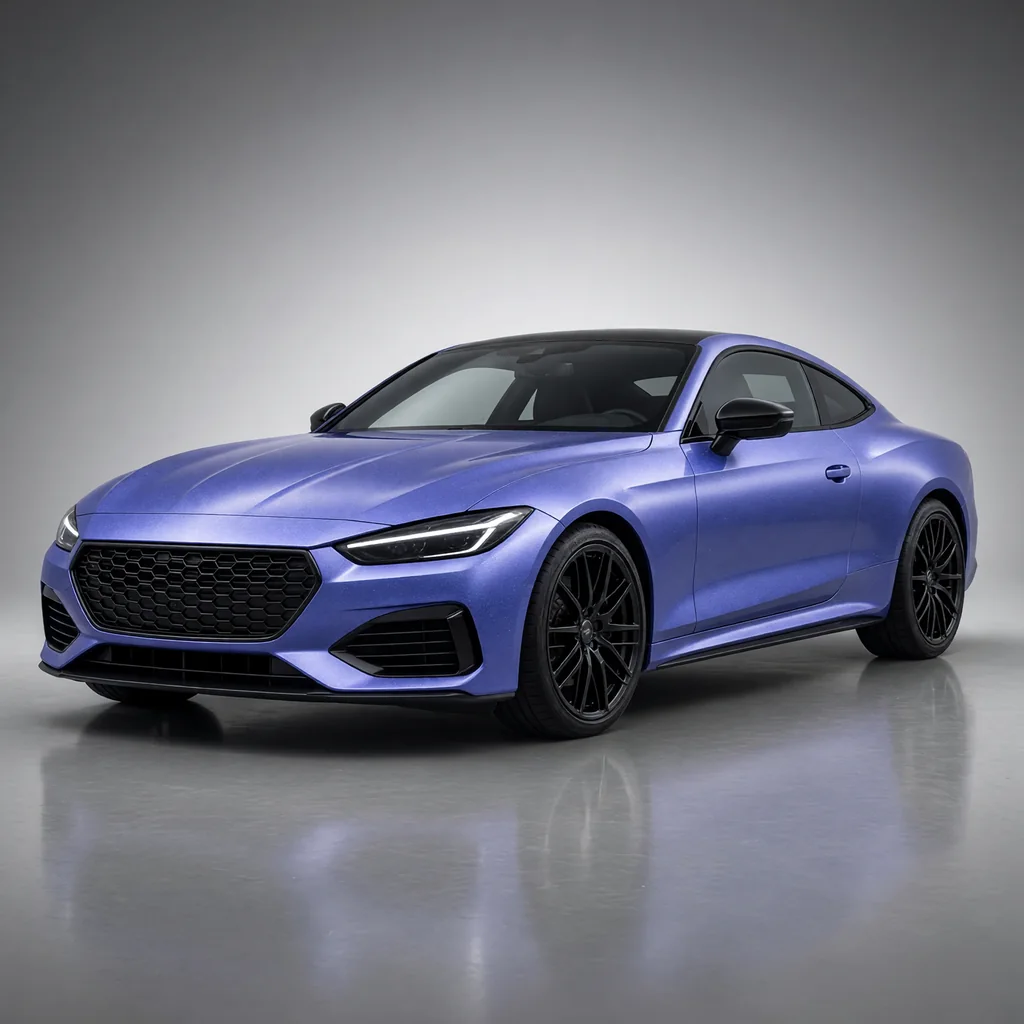 A car wrapped in Iris Blue paint protection film