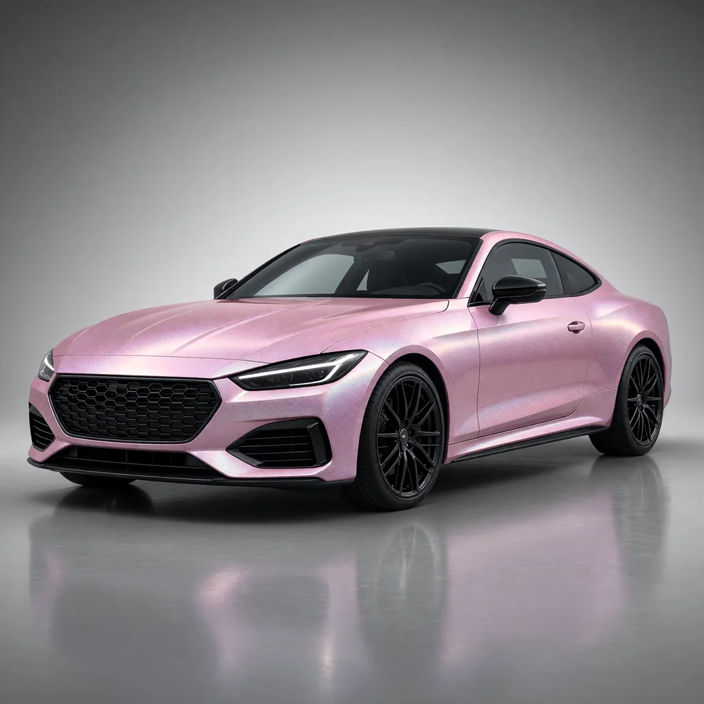 A car wrapped in Laser Blush paint protection film