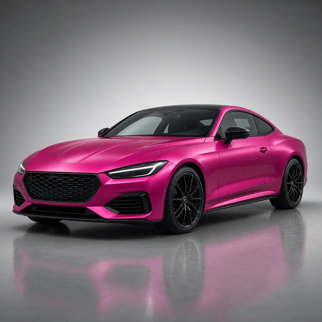 A car wrapped in Magenta Fuchsia paint protection film