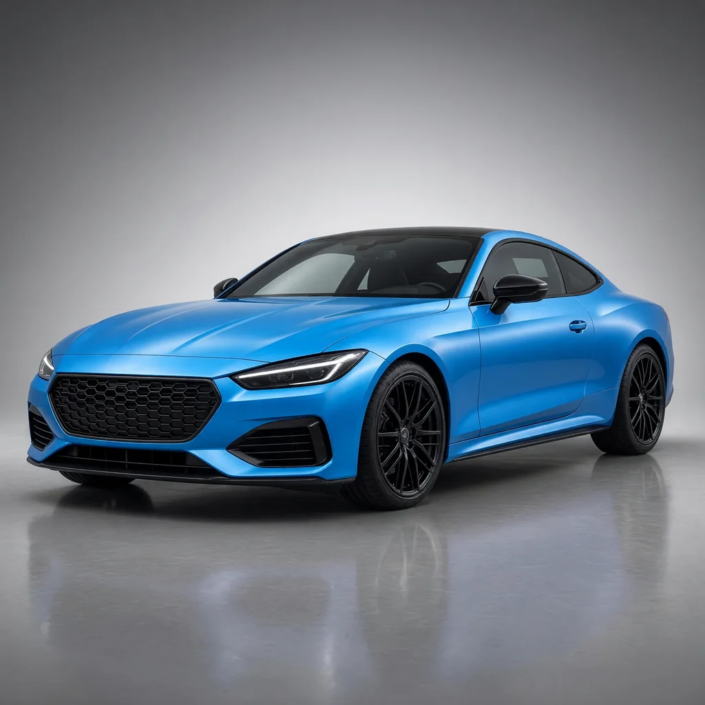 A car wrapped in Sky Blue paint protection film