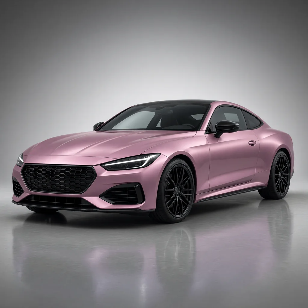 A car wrapped in Soft Blush Pearl paint protection film