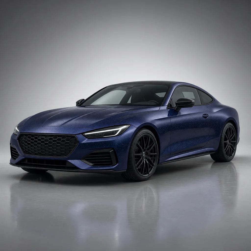 A car wrapped in Tanzanite Blue paint protection film